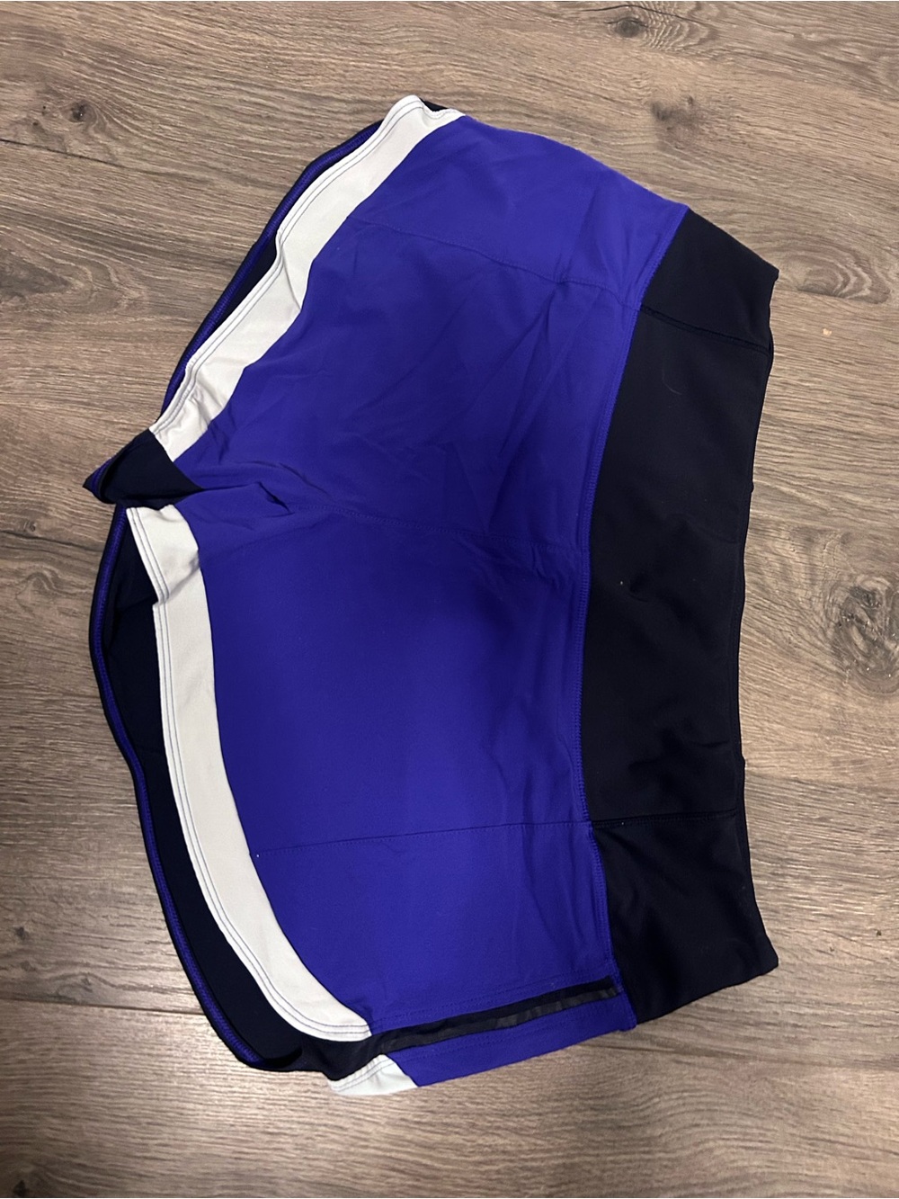 Athleta Black Leggings with White Interior and Purple Edge